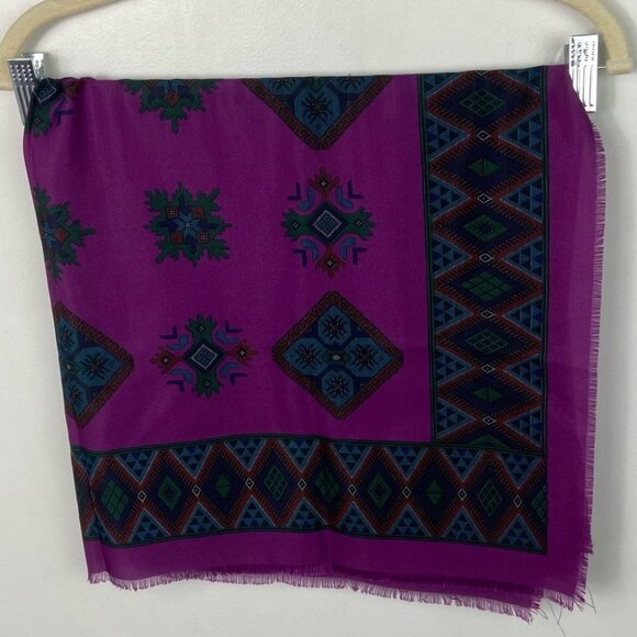 Bohemian Purple Plum Square Blanket Scarf Blue 30.5" by 30.5" Boho Print Fringe - Picture 6 of 9